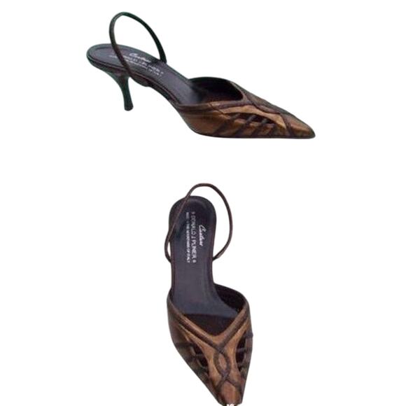 Donald Pliner Bronze Hand Paint Cobra Leather Shoe Pointy Toe SlingBack $265 NIB - Picture 3 of 3